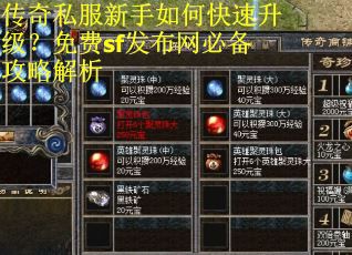 传奇私服新手如何快速升级？免费sf发布网必备攻略解析